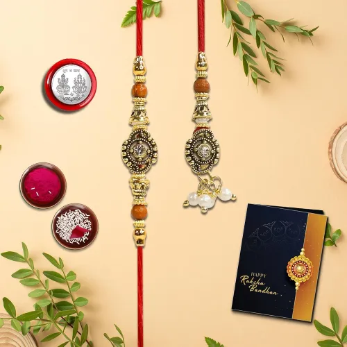 Image of Oblivion Rakhi Gift Set with Pooja Coin & Card