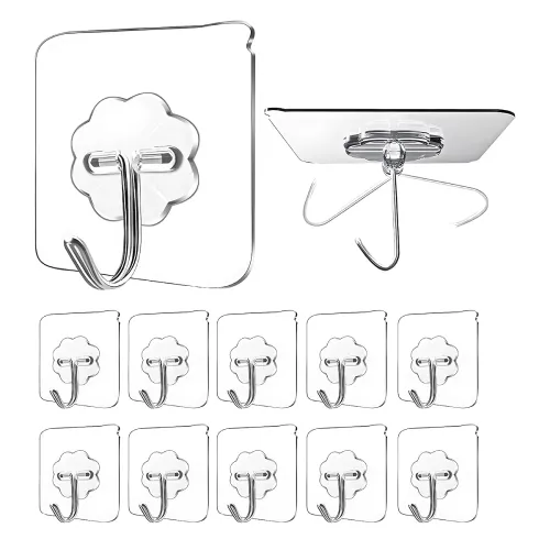 Image of Oblivion Self Adhesive Transparent Wall Hooks Pack of 20