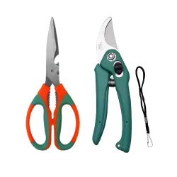 Ocean Mart Combo - Hand Pruner Cutter (1 Pc) & Gardening Scissors (1 Pc) | Heavy Duty Garden Tool & Multipurpose Scissors for Plants, Kitchen, Crafts, Fabric, Trimming & More