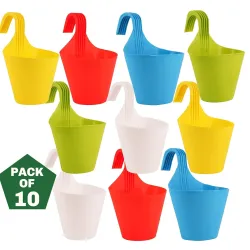 Ocean Mart Plastic Hanging Planters - 10 Pcs (8 Inch, Multicolor) | Flower Hanging Pots for Home & Balcony Garden | Hanging Planters for Home Plants | Hooked Hanging Pots