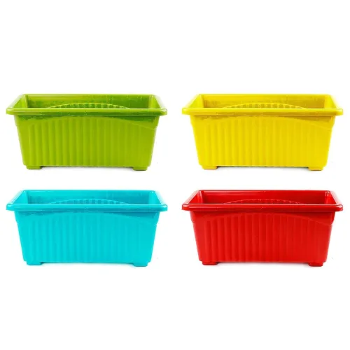 Image of Ocean Mart Rectangular Plastic Window Pots – Set of 4, Multicolor