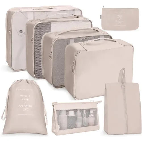 Image of Oceanevo 8 Pcs Packing Cubes for Travel, Travel Organizer Bags for Luggage, Suitcase with Toiletry Pouch and Shoe Bag - 