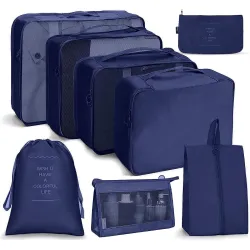 Oceanevo 8 Pcs Packing Cubes for Travel, Travel Organizer Bags for Luggage, Suitcase with Toiletry Pouch and Shoe Bag - Set of 8 - Navy Blue, Mesh