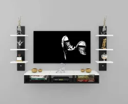 Odestar Engineered Wood TV Entertainment Unit Set Top Box Stand, Mounted TV Unit Engineered Wood TV Entertainment Unit (Finish Color - Black, DIY(Do-It-Yourself))