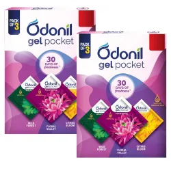 Odonil Gel Pocket Mix - 60g (10g x 6) | Assorted pack of 3 new fragrances | Infused with Essential Oils | Germ Protection | Lasts Up to 30 days | Air Freshener for Bathroom, Toilet, Home & O...