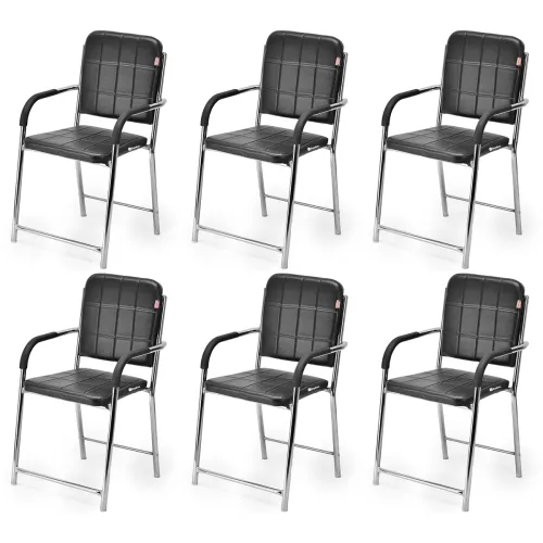Image of Office Chair Visitor Chair with arm Rest with Steel Frame and Cushioned seat