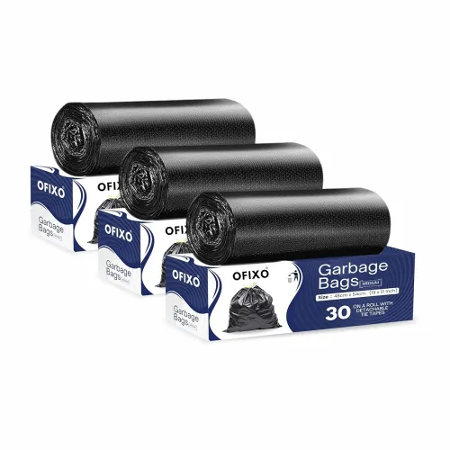 Image of OFIXO - Premium Garbage Bag - Medium Size -19X21 Inches - Pack of 1-30 Bags - for Dustbin/Trash (Pack of 3 (90 Pcs))