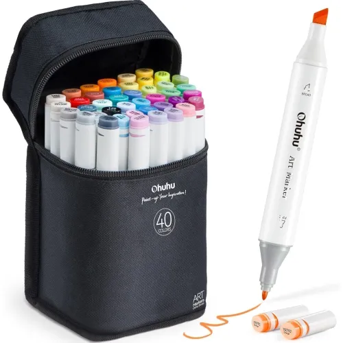 Image of Ohuhu Alcohol Markers – 40 Colors, Dual Tip, Refillable