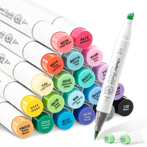 Image of Ohuhu Alcohol Markers Brush Tip - Double Tipped Alcohol Based for Beginners Artist Sketching Adult Coloring Illustration