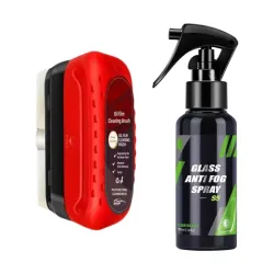 Oil Film Cleaning Brush & Car Glass Cleaner Anti-Fog Spray | Windshield Defogger & Stain Remover for Interior & Exterior | Anti-Mist, Oil Stain Remover for Car Windows, Mirrors & Glass