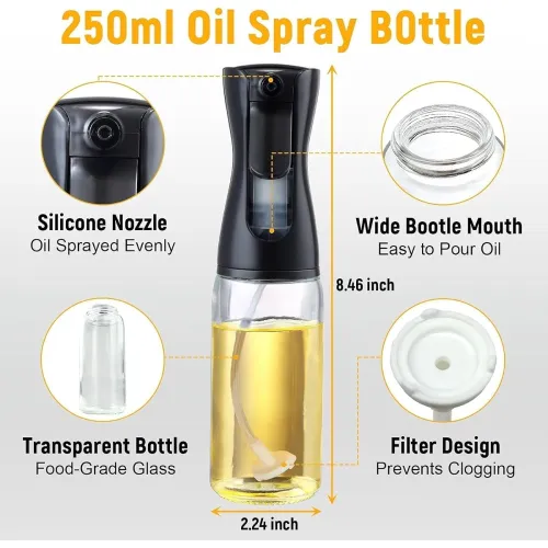 Image of Oil Sprayer for Cooking, 220ml Glass Oil Dispenser Bottle Spray Mister