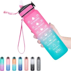 OJS Sipper Bottle for Adults, Kids, Unbreakable Motivational Watter Bottle 1 + Liter with Time Mark Measurement for Gym Unbreakable Sipper with Straw 1 pcs