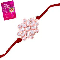 Okos Rhodium Plated Rakshanbadhan Gifts Special Dazzling Kundan Elements Studded Alloy Rakhi Bracelet With Greeting Card For Dearest Bhai/Brother/Bhaiya/Veera RK1000407