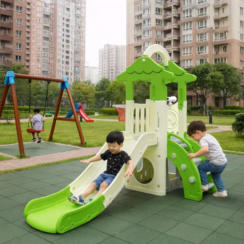Image of OK PLAY Little Tree House Playground Playset | with Slide & Basketball Hoop for Kids | Perfect for Home & School Safe & 