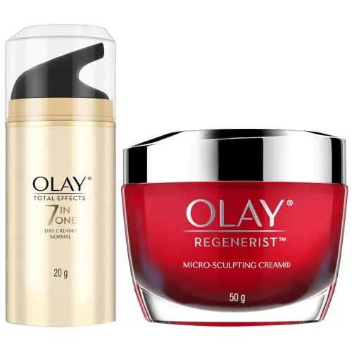 Image of Olay Day Cream Regenerist Microsculpting Moisturiser (NON SPF), 50g & Olay Day Cream Total Effects 7 in 1, Anti-Ageing M