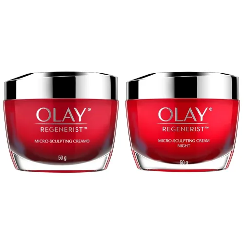 Image of Olay Day Cream Regenerist Microsculpting Moisturiser 50g and Night Cream 50g