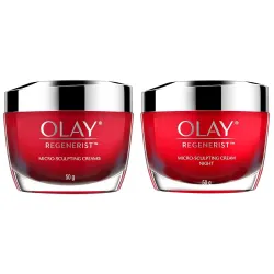 Olay Day Cream Regenerist Microsculpting Moisturiser (NON SPF), 50g and Night Cream: Regenerist Microsculpting Moisturiser, 50 g