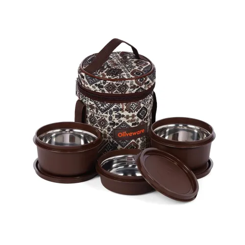 Image of Oliveware Falcon 3-Piece Stainless Steel Lunch Box Set