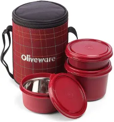 Oliveware Infinite Lunch Box – 3 Stainless Steel Containers, 1350ml