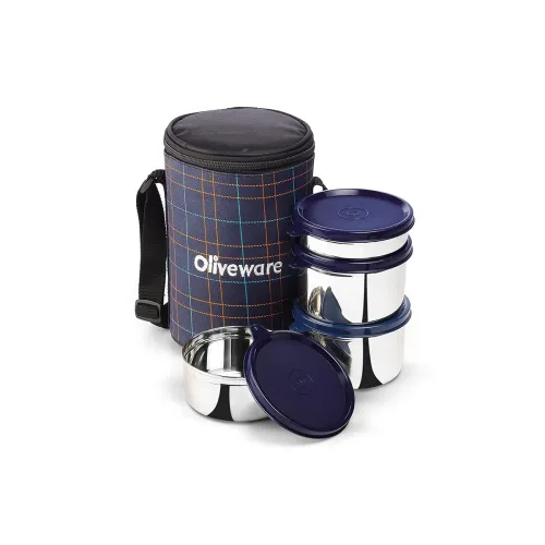 Image of SOPL-OLIVEWARE Mega Lunch Box, 100% Leak Proof, 4 Stainless Steel Containers with Bpa Free Airtight Lids (300Ml, 450Ml &