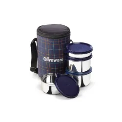 SOPL-OLIVEWARE Mega Lunch Box, 100% Leak Proof, 4 Stainless Steel Containers with Bpa Free Airtight Lids (300Ml, 450Ml &