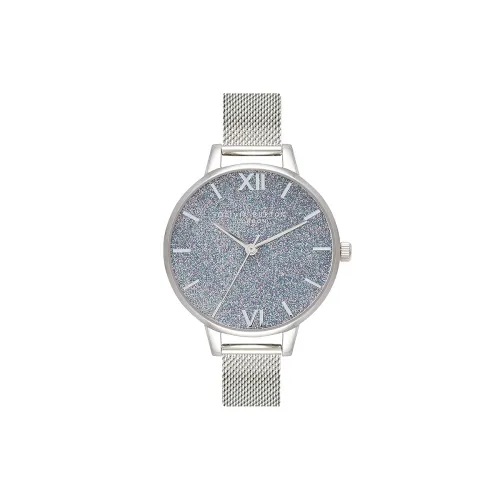 Image of Olivia burton Glitter Dial Qtz Basic Silver Round Dial Women's Watch|Stainless Steel Material|Silver Color Band - OB16GD