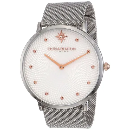 Image of Olivia Burton Ultra Slim Qtz Basic Slim White Round Dial Women's Watch|Stainless Steel Material|Silver Color Band - 2400