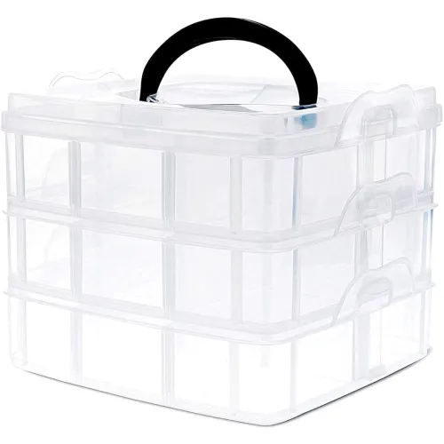 Image of OLMARTT 3-Layer 18-Grid Plastic Jewelry & Makeup Storage Box