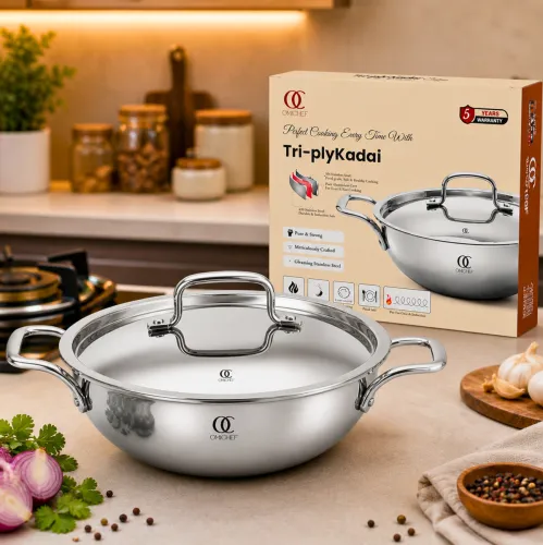 Image of Omichef Triply Stainless Steel Kadhai 24CM(2.8Ltr) Induction Compatible Kadhai