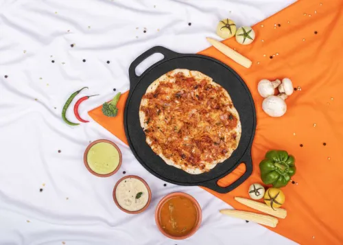 Image of OMORTEX 10 inch Pure cast iron multipurpose cooking with adding iron in your food Tawa 25 cm diameter (Cast Iron, Induct