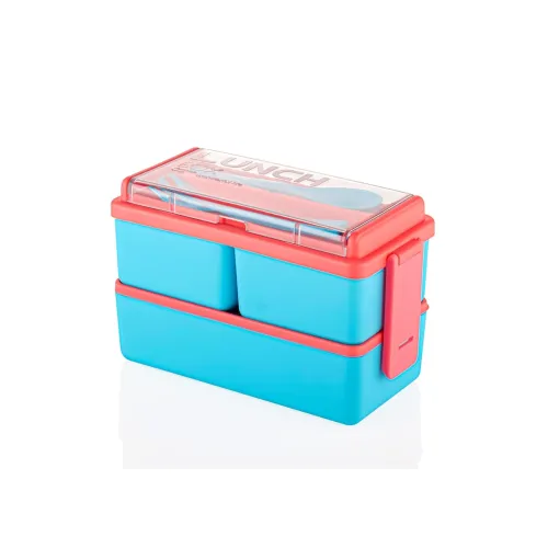 Image of OMORTEX 3 Section Lunch Box with Small Spoon & Fork – Leak Resistant Compartment Meal Box for Kids & Adults, Reusable Fo