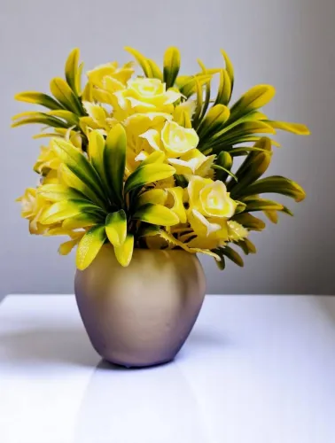 Image of OMS Yellow Rose Artificial Flower Pot