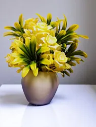 OMS Yellow Rose Artificial Flower Pot