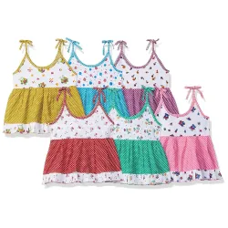 ONCH Baby and Kids Girls Cotton A line Printed Frock Dress Pack of 6