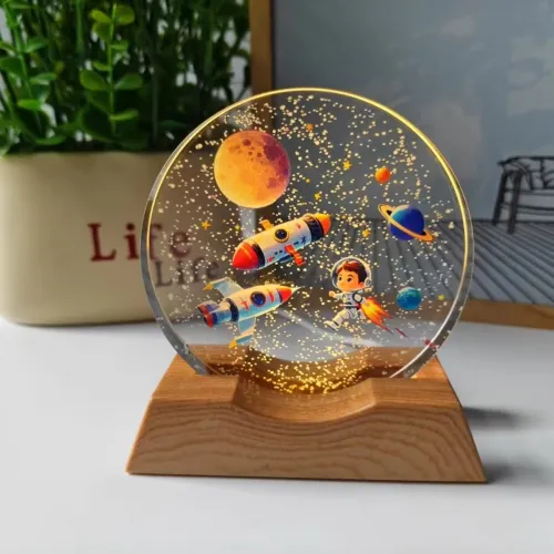 Image of One94Store 3D Acrylic LED Night Light – Warm White & Colorful Rocket Design