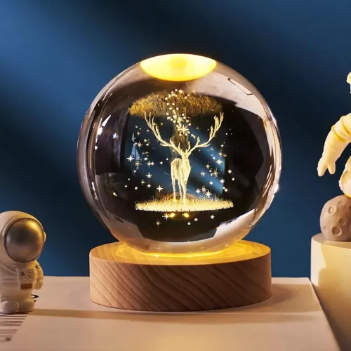 Image of One94Store 3D Engraved Deer Crystal Globe Lamp