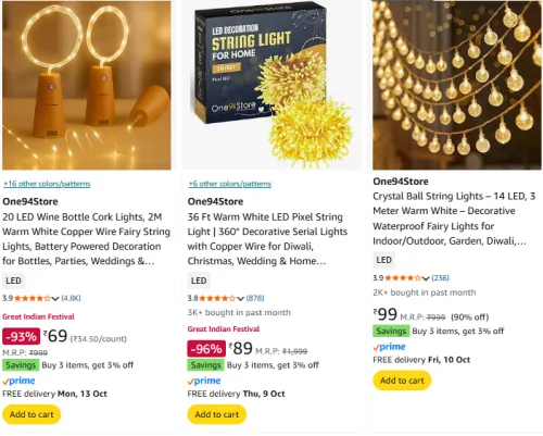 Image of One94Store Decoration Lights Starting @ ₹69