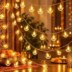 One94Store Diya LED String Lights, 3, 14 LED Warm White Fairy Lights