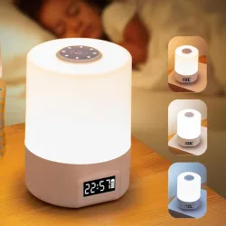 One94Store LED Touch Table Lamp with Built-in Clock  Rechargeable Oval-Shaped