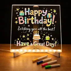 One94Store LED Acrylic Writing Board with Light & 4 Pens | 15x15 cm DIY 3D Rewritable Message Pad | Personalized Night L