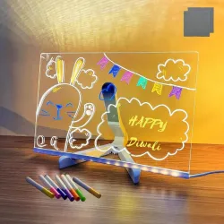 One94Store LED Acrylic Writing Board with Light & 7 Pens | 30x20 cm DIY 3D Rewritable Message Pad | Personalized Night Lamp & Display Board for Home, Office Desk, Kids & Gifts