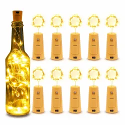 One94Store 20 LED Wine Bottle Cork Copper Wire String Lights – 2M Battery Operated Warm White, Pack of 10 for Romantic Decor, Valentine Day Gift