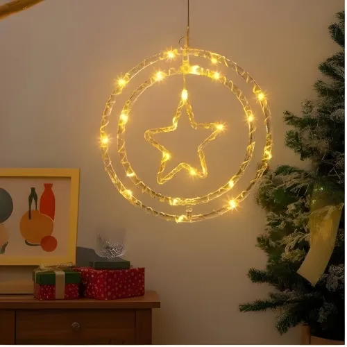 Image of One94Store Ring Star Neon Sign Light | Warm White LED Neon Sign for Home, Bedroom & Party Wall Decor | Waterproof IP65 N