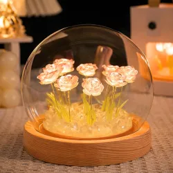 One94Store Rose LED Night Lamp with Wooden Base