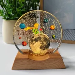 One94Store 3D Acrylic LED Night Light – Warm White & Moon and Stars Design with Durable Plastic Base, Decorative Table Lamp for Bedroom, Living Room, Kids Room, Study & Home Décor Gifting