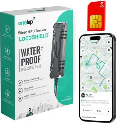 onelap LocoShield Wired- IP67 Waterproof GPS Tracker for Car, Bike, Scooty | Mobile App GPS Device (Black)