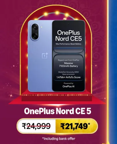 Image of OnePlus Nord CE5 Smartphone @ ₹21749 on Big Billion Day Sale