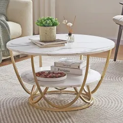 Online Decor Shoppee Aaira crafts Round Modern Marble Design Coffee Table for Living Room Engineered Wood Coffee Table (