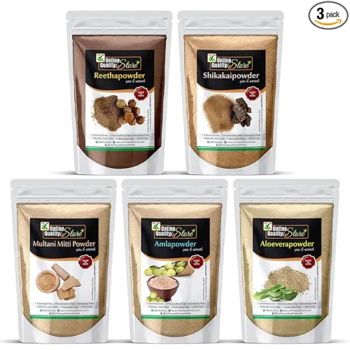 Image of Online Quality Store Amla, Reetha, Shikakai, Aloevera (75g Each) and Multani Mitti (100g) Powder for Hair - 400g Combo