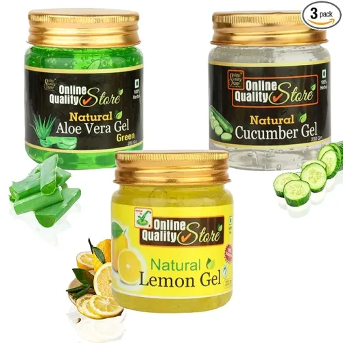 Image of Online Quality Store Organic Alovera Gel Green (200g) + Lemon Gel (200g) + Cucumber Gel (200g) Perfect Combo Pack, 600g